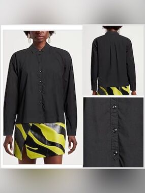 YMC You Must Create Black Solid Button Down Shirt Blouse Organic Cotton Size L